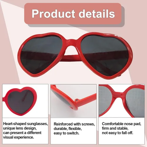 Vista 3 de Paquete de 4 lentes de difracción en forma de corazón para mujer, lentes de sol con efecto de corazón perfectos para accesorios del día de San