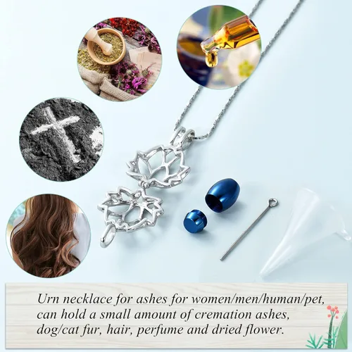 Vista 3 de Imrsanl - Joyería para llevar Cenizas - Collar con dije de flor de loto con mini urna de recuerdo para cenizas