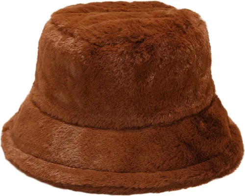 Vista 7 de Sombrero de cubo esponjoso de invierno mullido de piel peluda sombreros de pescador de piel sintética de felpa sombrero cálido para mujer
