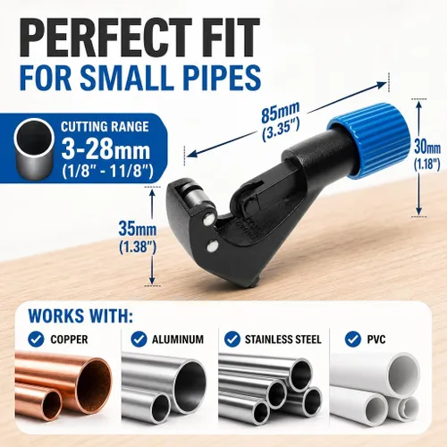 Vista 6 de Cortador de tubos de cobre pequeño con escariador - cortador de tubo de 1/8" a 1 1/8" Small Copper Pipe Cutter with Reamer for HVAC, Plumbing