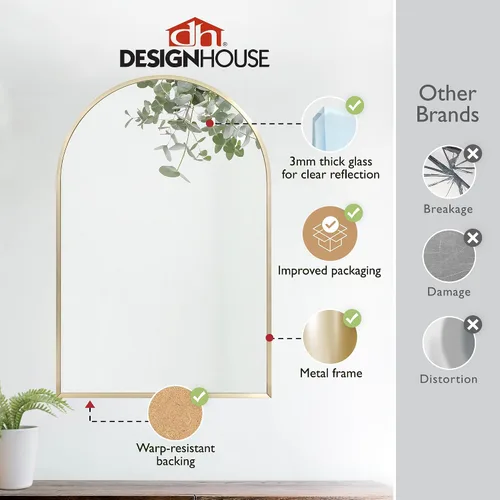 Vista 6 de Design House Maeve 596528-GLD - Espejo decorativo de pared arqueado, 30 pulgadas de alto x 20 pulgadas de largo, marco de metal moderno, para sala