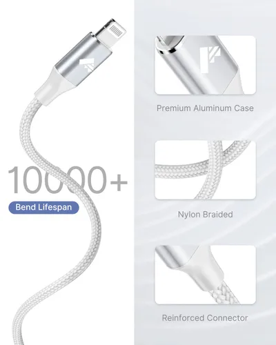 Vista 6 de Cable USB C a Lightning de 3 pies, paquete de 2 cables USB C para iPhone, certificado MFi, trenzado, tipo C, cable de carga rápida, compatible