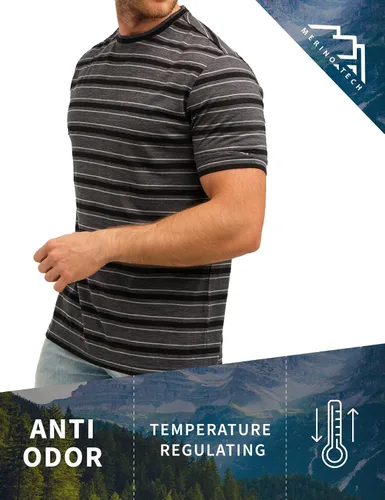 Vista 2 de Camiseta de lana merino para hombre Camisas de lana merino de manga corta para hombre Camiseta deportiva de merino ligera para senderismo