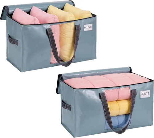 Vista 36 de VENO Paquete de 6 bolsas de mudanza resistentes, bolsas de almacenamiento de ropa y edredón con ventana transparente, suministros de embalaje Raya