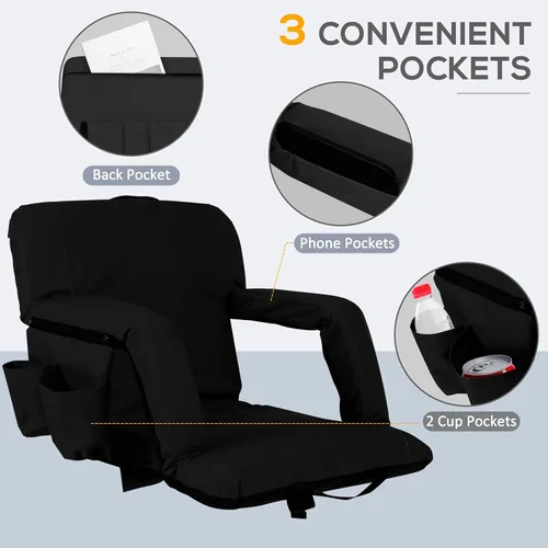 Vista 5 de Asiento de estadio plegable para gradas con soporte de espalda, sillas de grada con respaldo acolchado y reposabrazos ajustables, 6 posiciones