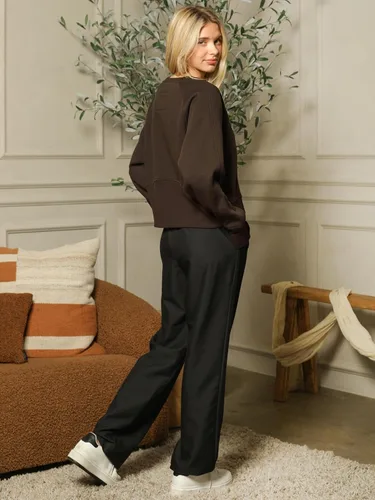 Vista 80 de MixMatchy Sudadera básica suave y cómoda de forro polar con cuello redondo para mujer