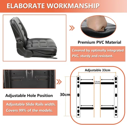 Vista 5 de Asiento universal de carretilla elevadora, asiento de tractor con respaldo de ángulo ajustable, micro interruptor y deslizante, para tractor