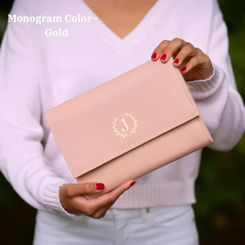 Vista 2 de COSMIYA Joyero de viaje personalizado con inicial, regalos personalizados con monograma para mujeres, regalos de dama de honor, organizador de joyas