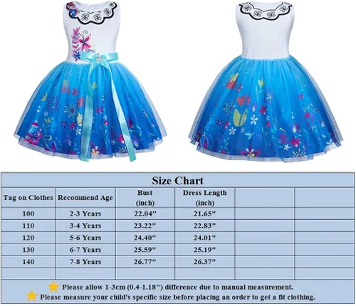 Vista 3 de AmzApparel Mirabel - Vestido para niños y niñas disfraz familiar Madrigal para fiesta de cumpleaños juegos de rol ropa de Halloween cosplay vestidos