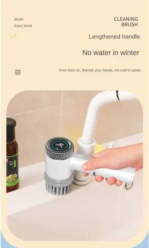 Vista 7 de Cepillo de limpieza eléctrico eléctrico inalámbrico con 5 cabezales de cepillo de repuesto para cocinas de baño