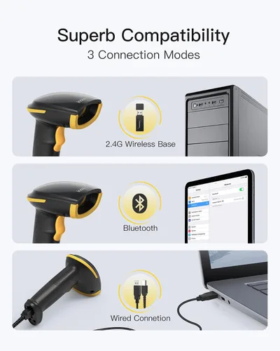 Vista 5 de Inateck Escáner de Código de Barras 2D con Soporte Inteligente, Escáner de Código QR Inalámbrico, Escáner de Mano con APP y SDK, Imagen 2D