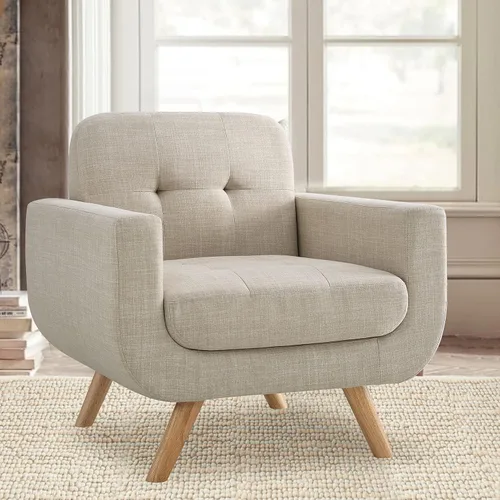 Vista 7 de Rosevera Elena - Sillón contemporáneo con tapicería de lino, muebles de sala de estar, color beige