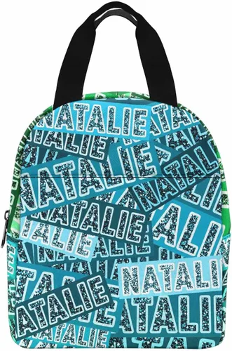 Vista 44 de InterestPrint Bolsa de almuerzo con nombre personalizado para hombres y mujeres, color rosa, blanco y negro, con lunares personalizados, enfriador