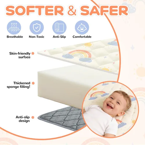 Vista 5 de Tapete de juego de 47 x 47 pulgadas para corralito – Tapetes de juegos de espuma gruesa y suave para bebés y niños pequeños – Tapetes de juego
