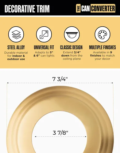Vista 3 de The Can Converter Medallón de Techo para Luz de Lata Empotrada – Mejora del Hogar Anillo Decorativo de Acero Biselado Goof Ring y Placa de Cubierta