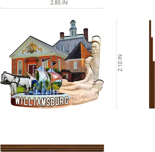 Vista 3 de Imán de madera de Williamsburg de los Estados Unidos 3D para nevera, recuerdos coleccionables, decoraciones artesanales hechas a mano