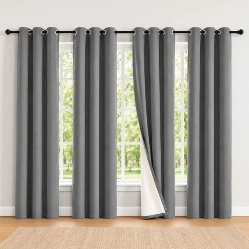 Vista 105 de 2 paneles de cortinas 100% opacas, de peso medio, con aislamiento térmico y ojales para dormitorio, sala de estar, tratamiento de ventana
