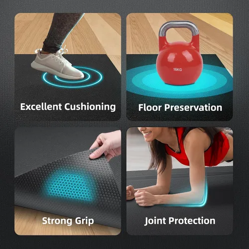Vista 5 de GymCope - Alfombra grande para entrenar en casa, 12 x 6 pies, 10 x 6 pies, 9 x 6 pies, 8 x 6 pies, 7 x 5 pies, 6 x 4 pies, extragrueso, alfombra