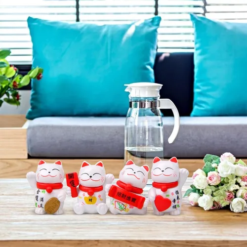 Vista 5 de Figuras de gato de la suerte, 8 piezas, mini Maneki Neko, gatos de la suerte, gatos de la suerte, gato japonés de la fortuna, kawaii gato japonés