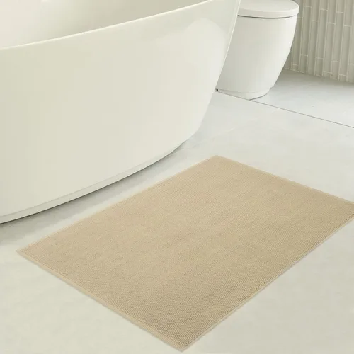 Vista 3 de American Soft Linen - Alfombra de baño antideslizante, 100% de algodón, 17 x 24 pulgadas, alfombras de baño lavables, tapetes peludos, color beige
