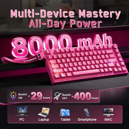 Vista 9 de YUNZII RT75 PRO Wireless Gaming Keyboard,Hall Effect Mechanical Rapid Trigger Magnetic Keyboard BluetoothUSB-C2.4G 8KHz Polling Rate &128K Scan,RGB
