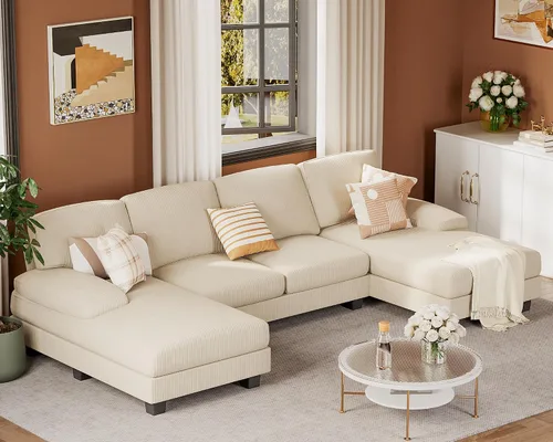 Vista 8 de JUMMICO Sofás Seccionales para Sala de Estar, Sofá en Forma de U con Tela de Chenilla, Sofá Moderno de 4 Asientos con Almohadas Removibles