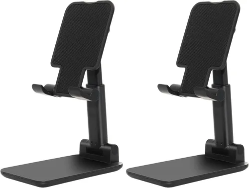 Vista 8 de Soporte para teléfono celular, soporte plegable para teléfono de escritorio, soporte de teléfono móvil ajustable en altura en ángulo para A-Negro