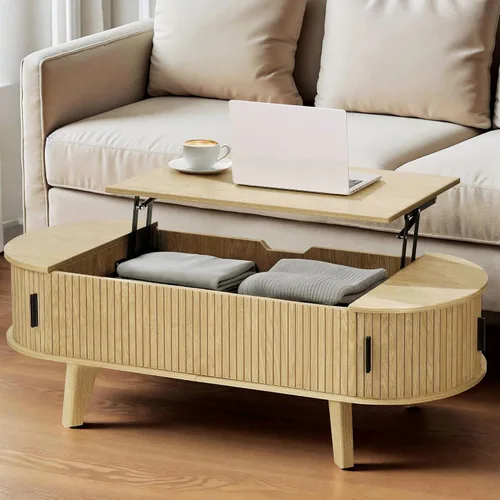 Vista 14 de 47" Oval Lift Top Coffee Table with Storage for Living Room, Black Black-oval (Flip Top)