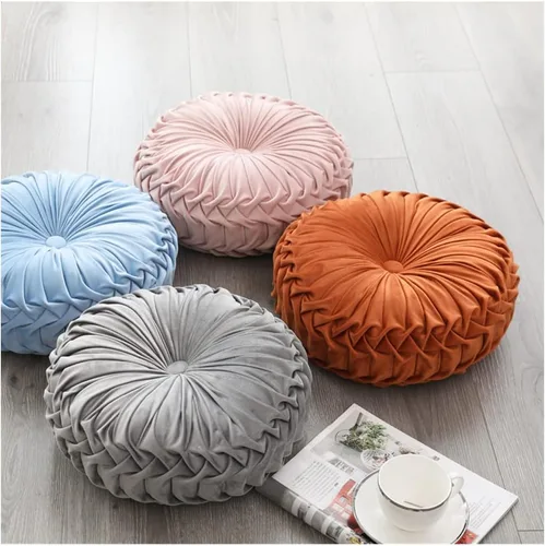 Vista 5 de Baiyuruodie Cojín redondo de terciopelo, cojín decorativo para sofá y cama del dormitorio (38cm, azul)