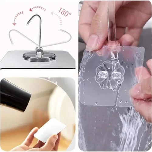 Vista 4 de Ganchos adhesivos para colgar, ganchos de pared resistentes, ganchos transparentes autoadhesivos, ganchos impermeables para toallas y abrigos