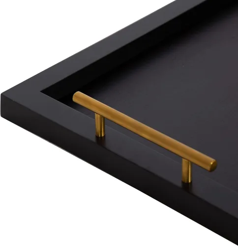 Vista 7 de Kate and Laurel Halsey Bandeja rectangular de madera decorativa con asas de metal pulido; 17 x 13; negro y dorado; moderna bandeja rectangular