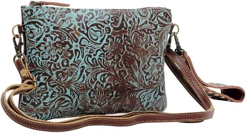 Vista 2 de Bolso de hombro de cuero occidental para mujer - Bolsa de lona reciclada, Berilo Floral