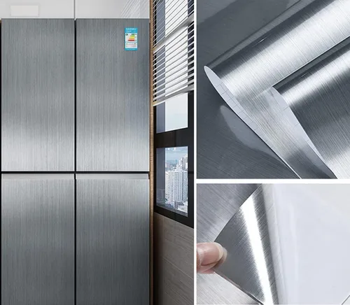 Vista 4 de Papel de contacto con aspecto de metal, papel plateado para estante de lavavajillas, electrodomésticos, revestimiento de refrigerador, adhesivo