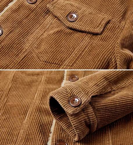 Vista 5 de Chaqueta de pana para hombre, abrigo de vaquero cálido con cuello de piel