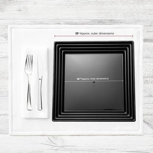 Vista 3 de Smarty Had A Party Bandeja de plástico desechable para servir 24 piezas, platos cuadrados pesados de 12 pulgadas para aperitivos, bodas, cumpleaños