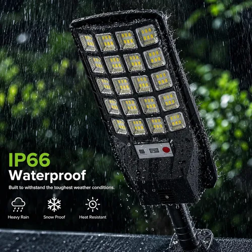 Vista 5 de WYWNA Farolas solares impermeables para exteriores, gran angular de 6500 K, luz de inundación solar con sensor de movimiento y control remoto, luz