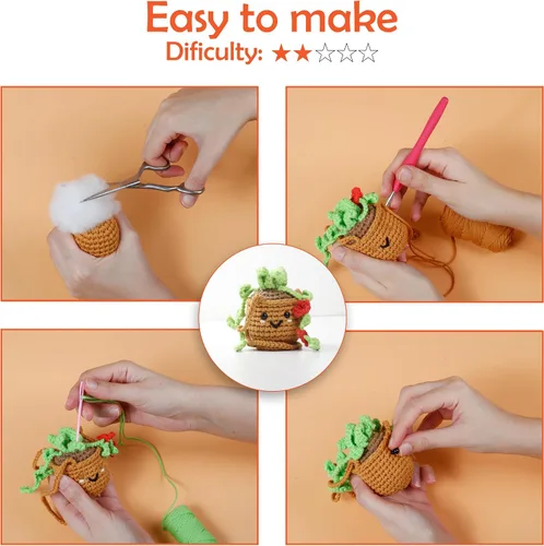 Vista 7 de A-URA Kit de aprendizaje 3 en 1 para principiantes, niños y adultos, patrón de girasol, cactus panda, plantas colgantes para principiantes, kits