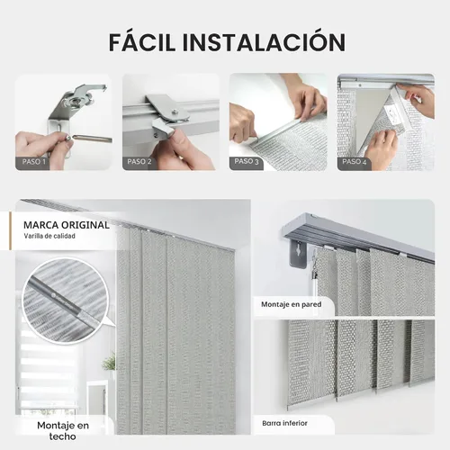 Vista 6 de GoDear Design - Persianas verticales ajustables para puertas corredizas, riel extensible de 45.8 a 86 pulgadas de ancho, cortinas de panel