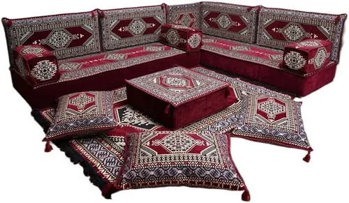 Vista 83 de arabicsofa Juego de asientos Jalsa en forma de L – Majlis árabe hecho a mano con almohadas de respaldo