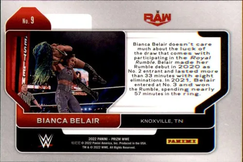Vista 2 de Cartas coleccionables de lucha libre cruda Panini Prizm WWE #9 Bianca Belair 2022
