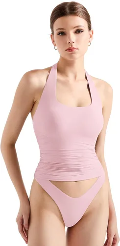 Vista 15 de SUUKSESS Camisetas sin Mangas para Mujer con Cuello Halter Forro Doble Sin Espalda Y2K Modernas para Salir Aguamarina