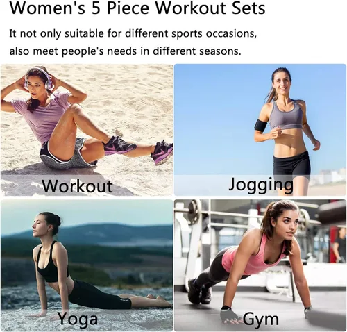 Vista 4 de XPINYT 5 trajes de entrenamiento para mujer conjuntos deportivos trajes deportivos yoga gimnasio fitness ropa de ejercicio ropa deportiva para trotar