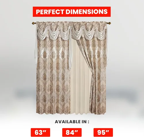 Vista 6 de Sapphire Home - Cortinas de jacquard de 84/63 pulgadas de longitud con cenefa adjunta + parte trasera transparente + 2 borlas, cortina tradicional