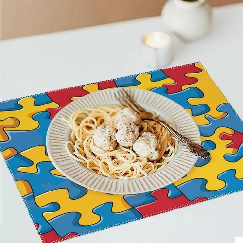 Vista 6 de _Puzzle Piece Autism Awareness Placemats Set of 6 Resistant Table Mats Washable Place Mats for Dinner Party Table Decoration