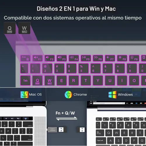Vista 6 de SABLUTE Teclado Inalámbrico con 7 Luces Traseras de Color, Teclado de Computadora Compacto, Silencioso, Recargable, Inalámbrico, con Teclas