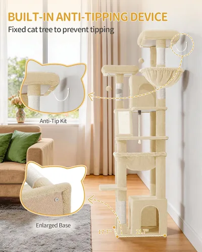 Vista 9 de Hzuaneri Árbol grande para gatos, torre para gatos de interior de 72 pulgadas de alto para 6 gatos grandes, actividad de escalada de esquina