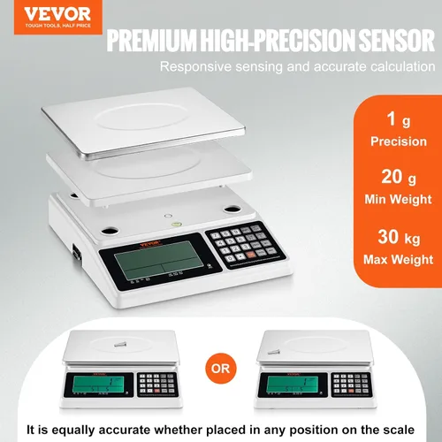 Vista 2 de VEVOR Báscula de conteo industrial, 66.1 lbs x 0.04 oz, báscula digital para piezas y monedas, unidades de g/kg/lb, báscula electrónica de gramos