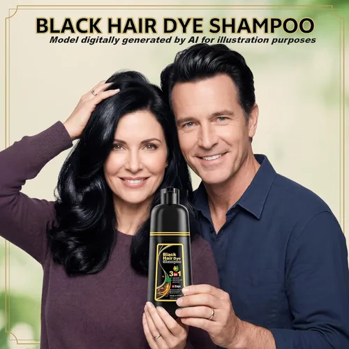 Vista 2 de JUANCHI - Champú negro para teñir el cabello 3 en 1, champú negro tinte para el cabello para cobertura de canas, color de cabello para mujeres