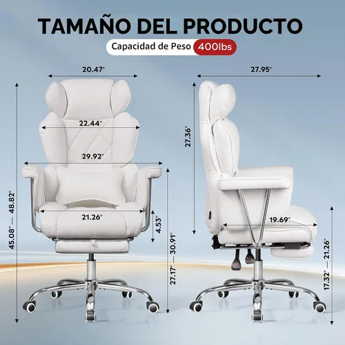 Vista 3 de DEVAISE Silla ejecutiva ergonómica de cuero para oficina en casa con reposapiés, cómoda silla de escritorio reclinable grande y alta con soporte