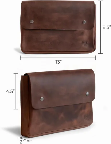 Vista 4 de Hide & Drink, Carpeta vintage portadocumentos, archivo, carpeta A5, cartera de sobre, cuero de grano completo, hecho a mano, marrón bourbon Bourbon